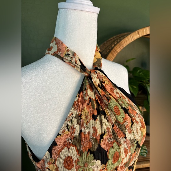 Mango Orange Toned Floral Flower Hippie High Neck Maxi Dress - Picture 3 of 6